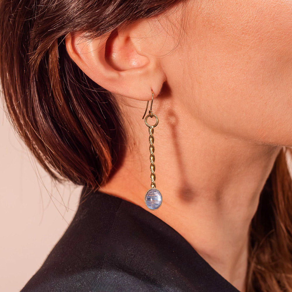 boucles d oreilles aurage femme - bleu - aventurine - or fin 24 carats