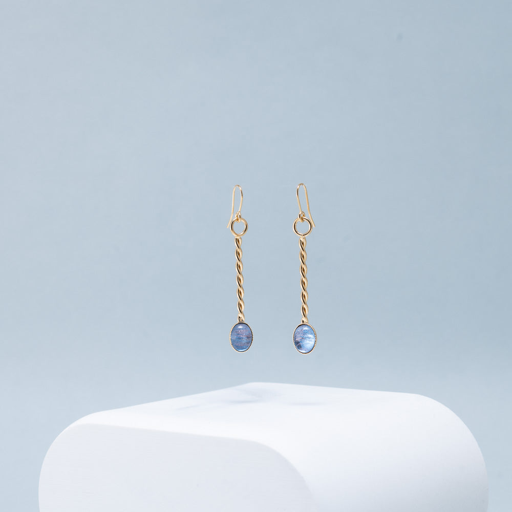 boucles d oreilles aurage femme - bleu - pendant - or 24 carats