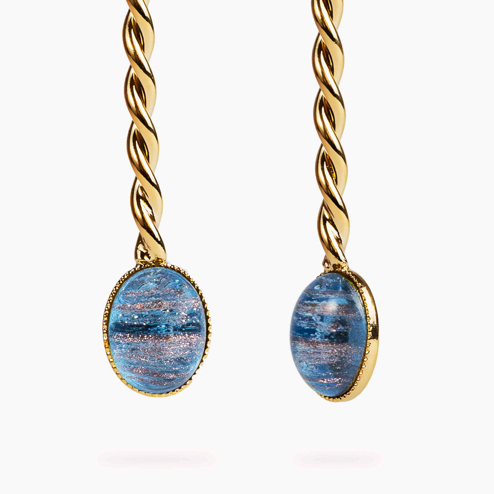 boucles d oreilles aurage femme - bleu - vintage - or fin 24 carats