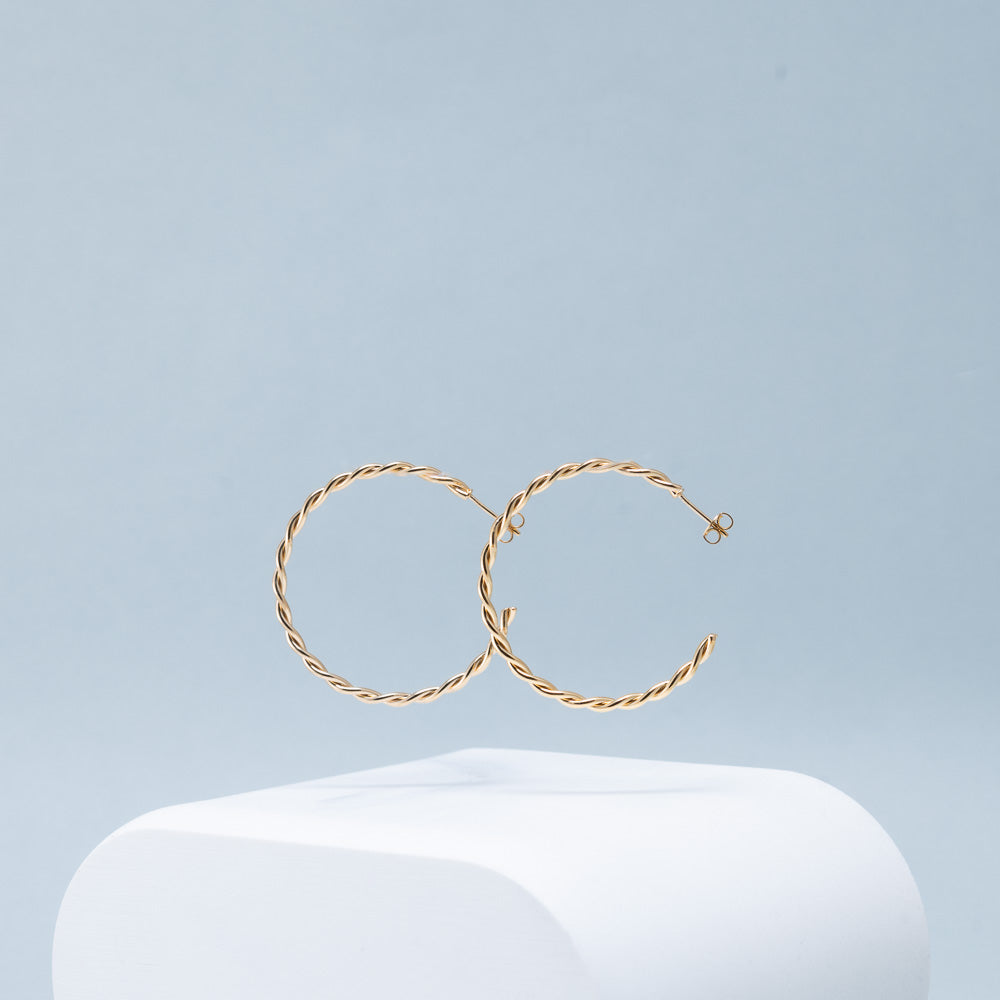 boucles d oreilles aurage femme - torsade - créole - or 24 carats