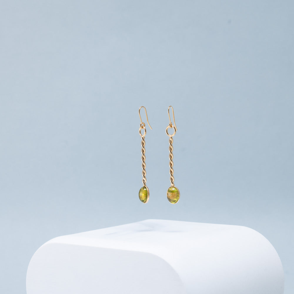 boucles d oreilles femme aurage - vert - pendant - or 24 carats