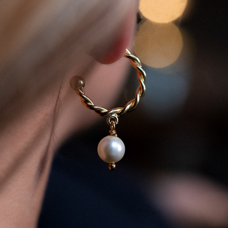 boucles d oreilles femme aurage - creoles - perle-or 24 carats