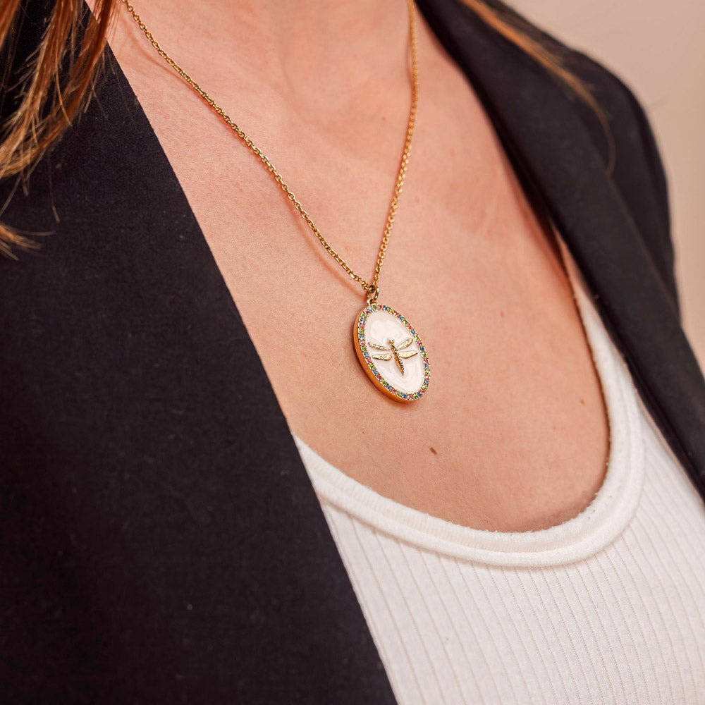 collier aurage femme-medaille-email-strass