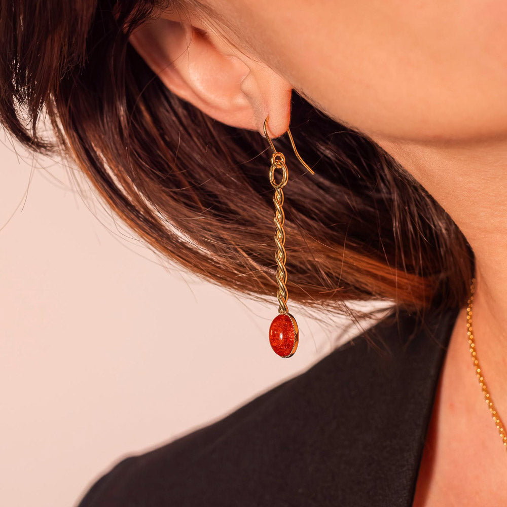 boucles d'oreilles aurage femme - orange - aventurine - or fin 24 carats