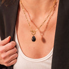 collier aurage femme - grosse chaine - pendentif-noir-or 24 carats