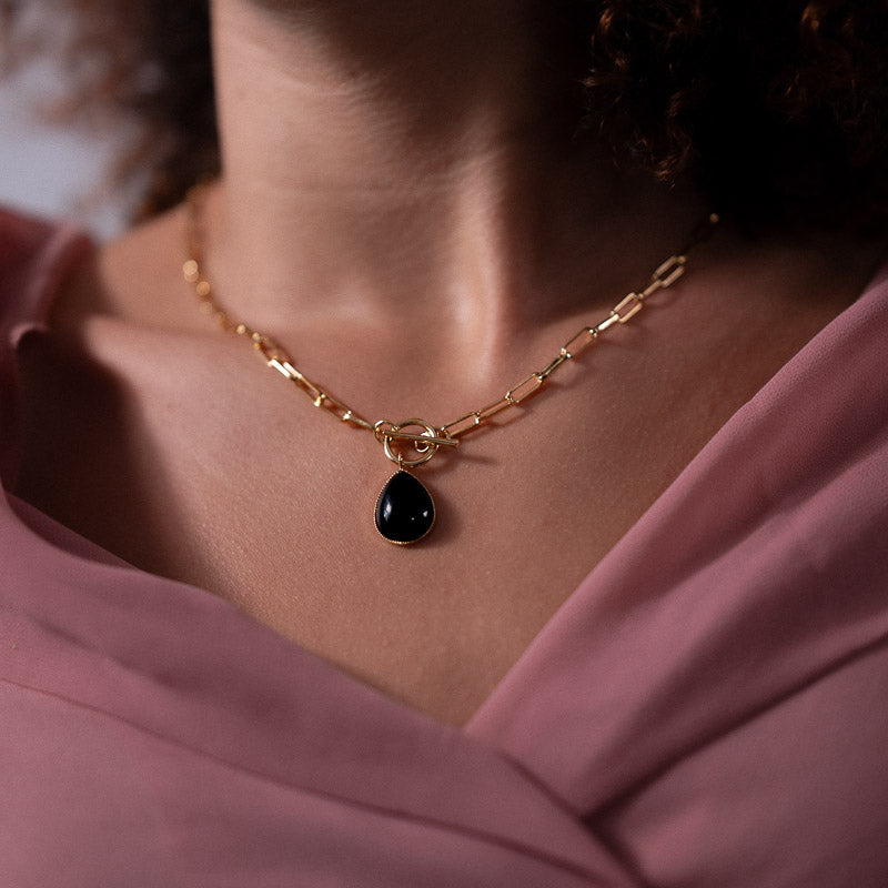 collier aurage femme - pendentif - noir - or 24 carats