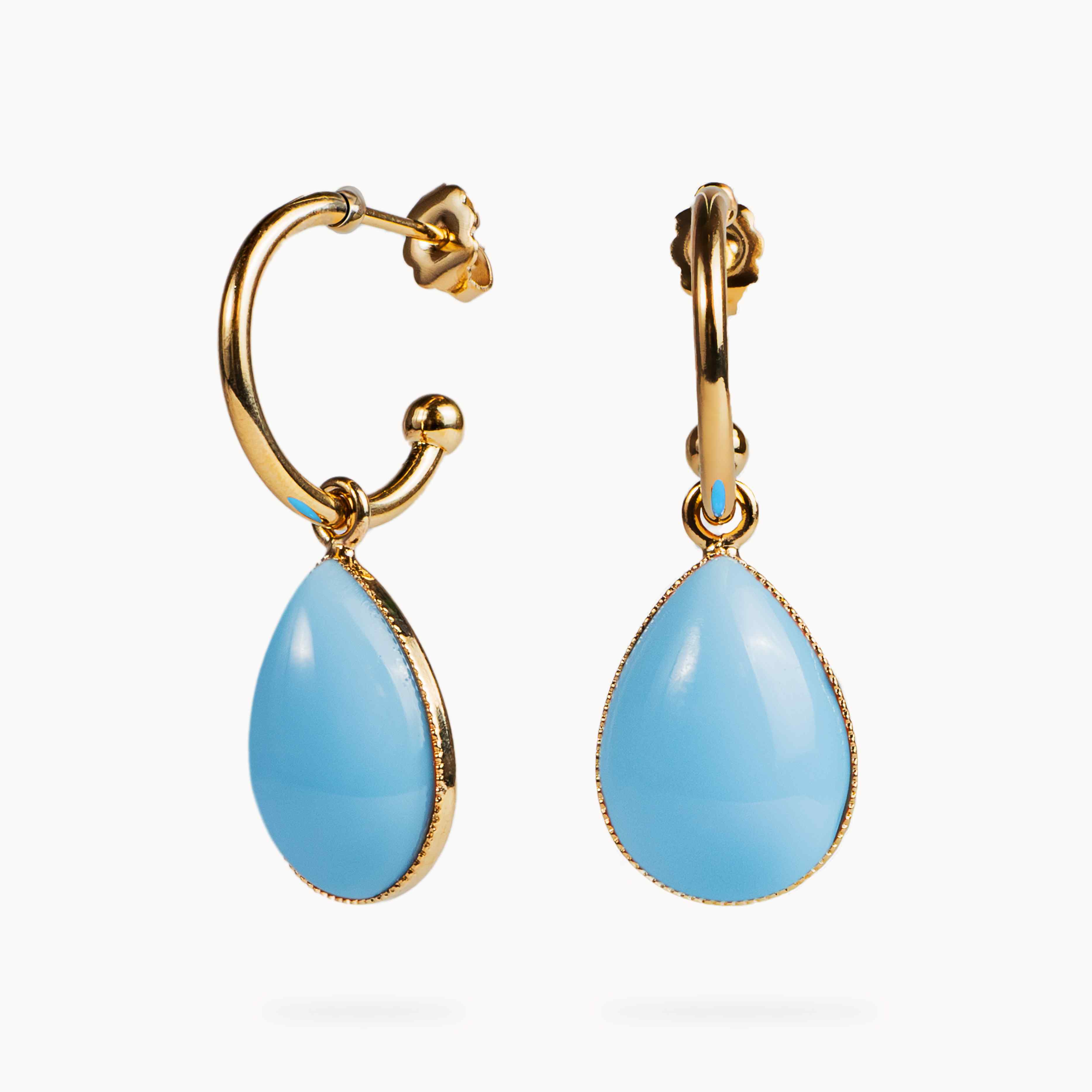boucles d oreilles aurage femme - bleu - vintage - or 24 carats